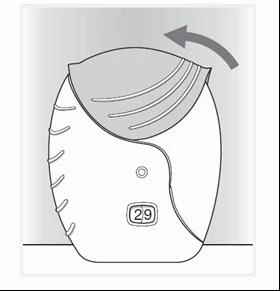 Technical drawing of a medical device with a top cover that lifts upward