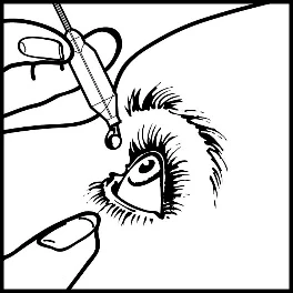 Dibujo en blanco y negro que muestra una mano que sostiene un frasco cuentagotas para administrar una gota de líquido en el