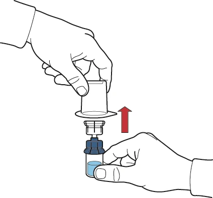 One hand lifts a transparent protective cap upward