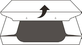 Diagrama esquemático que muestra la elevación de la tapa de una caja blanca mediante una flecha negra dirigida hacia arriba