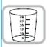 Dibujo técnico de un vaso medidor graduado transparente con escala métrica que indica los valores 5, 10, 15, 20, 25 y 30