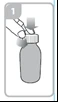 Ilustración esquemática de una jeringa con aguja que penetra a través del tapón de goma de un frasco de medicamento con el número 1 en la parte superior izquierda