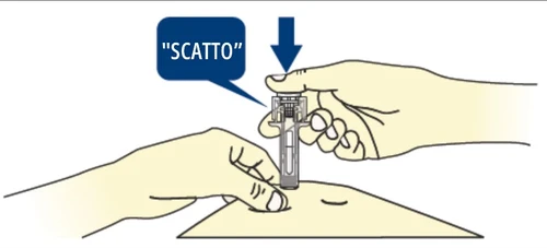 Two hands holding a medical injection device