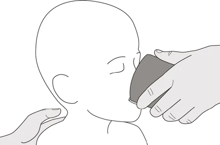 Line drawing of a person with closed eyes drinking from a glass held in a hand while a