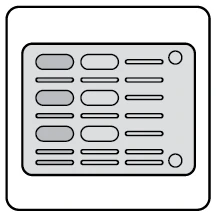 Graphic layout of a medical blister pack with two rows of grey oval pills and horizontal lines on a light background