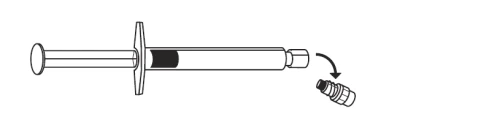 Dibujo técnico de una jeringa con la tapa de la punta