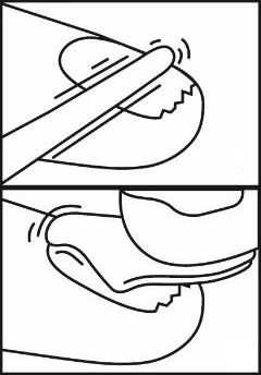Two-step schematic drawing showing how to press a medical device against the skin for administration