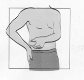 Dibujo en blanco y negro del torso de un hombre que sostiene la mano en la parte inferior del