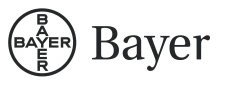 Logotipo corporativo de Bayer compuesto por un círculo con la palabra Bayer dispuesta verticalmente y horizontalmente junto al nombre Bayer en tipografía serif
