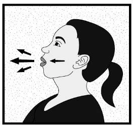 Profile of a woman with her mouth open and three black arrows pointing toward the