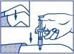 Dibujo técnico que muestra una mano que sostiene una jeringa por un