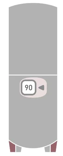Stylized representation of a gray medical device with a central display indicating the number 90 next to a left-pointing arrow