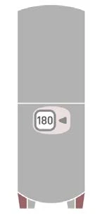 Stylized drawing of a gray medical device with a central display showing the number 180 next to a left-pointing arrow