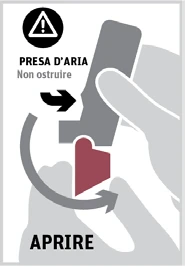 Diagram with danger warning, text indicating air intake