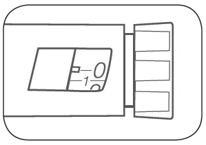 Чорно-біле технічне креслення медичного пристрою з дисплеєм, що показує 0 і 1, та правою секцією із трьома блоками