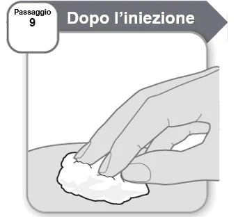 A hand pressing a white gauze pad on the body area where an injection was just administered