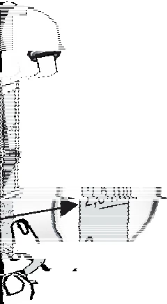Black and white technical drawing of a medical device with an arrow indicating a specific section of the body or container