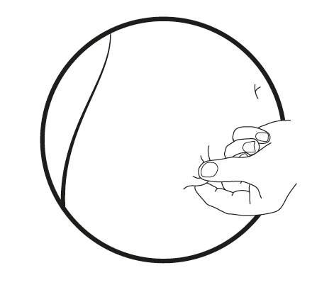 Dibujo lineal en un círculo que muestra una mano que pinza la piel del abdomen