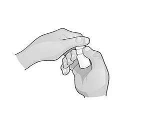 Two hands holding and opening a small white container or bottle with a screw cap against a neutral background