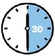 Analog clock with white background and a blue section highlighting elapsed time up to the number 30, with black central hands