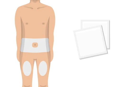 Ilustración de un torso masculino con dos vendas blancas aplicadas en la