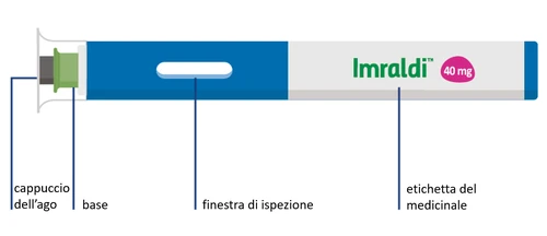Pluma inyectora Imraldi de 40 mg con base blanca, tapón de la