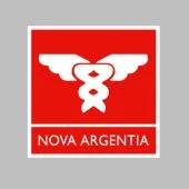 Logotipo rojo con símbolo blanco de un bastón de Asclepio con alas y la leyenda NOVA ARGENTIA en letras blancas sobre fondo rojo