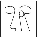Line drawing of a face showing a finger gently touching the eyelid