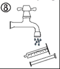 Technical drawing of an open tap with drops of