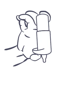 Stylized blue drawing of a hand holding vertically a medical injection pen