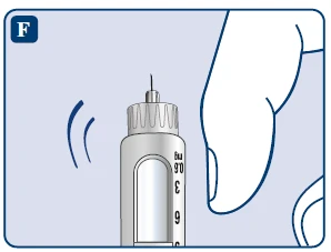 Illustration of a graduated syringe with needle pointing away