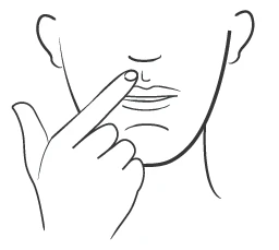 Black line drawing of a hand pointing at an