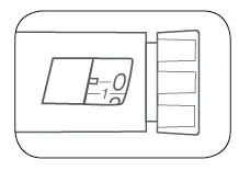 Black and white technical drawing of a medical device with a display showing numbers 0 and 1 and a knob with side grooves