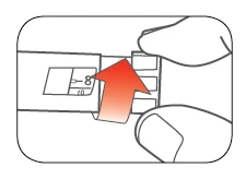 Two fingers pressing and pushing a red arrow to the left