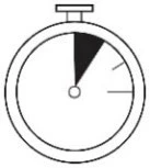 Stylized black and white drawing of a stopwatch with the hand indicating a time interval of approximately ten seconds