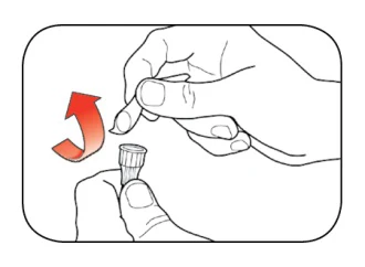 Two hands removing a cylindrical cap from a container with an upward motion
