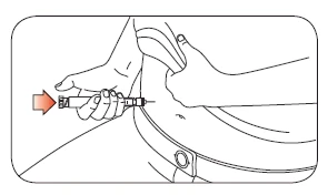 Line drawing showing a hand holding an injection pen to inject medication into the body