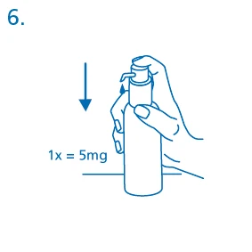 Blue drawing showing a hand pressing the pump