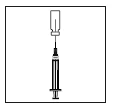 Black and white schematic drawing of a medicine vial with a needle being inserted into the connector of a syringe for withdrawal