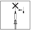 Diagram showing a syringe with a separate needle and an arrow indicating the direction of movement