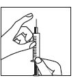 Black and white drawing of two hands holding a syringe with needle pointing upwards
