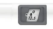 Detail of a medical device with a numeric indicator 12.5 and a droplet symbol on a white background at the