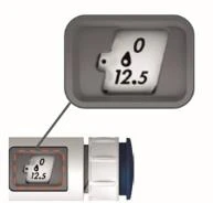 Technical diagram showing a close-up of a digital display with numbers 0 and 12.5 and a