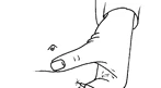 Line drawing of a hand pressing with the thumb on the skin to prepare the injection or application site