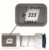 Magnified detail of a numerical counter on a medical device showing the numbers 212.5, 225, and 237.5 in black on a white background