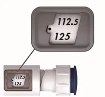 Illustration of a medical device with a digital display showing the numbers 112.5 and 125 on a white and gray background