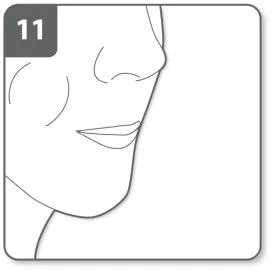 Dibujo lineal del perfil de un rostro humano con el número 11 en un recuadro oscuro en el