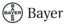 Logotipo corporativo Bayer compuesto por un círculo con la palabra Bayer dispuesta vertical y horizontalmente, junto al nombre Bayer en tipografía serif