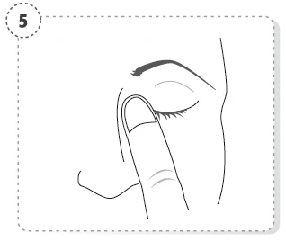 Dibujo lineal de un rostro que muestra un dedo presionando suavemente el párpado cerrado del ojo