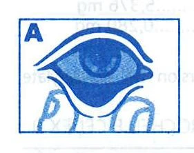 Dibujo estilizado en azul de un ojo humano con pupila e iris incluido en un recuadro con la letra A en la parte superior izquierda